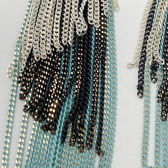 Tri-color Chain Dangle Statement Earrings - Picture 6 of 9